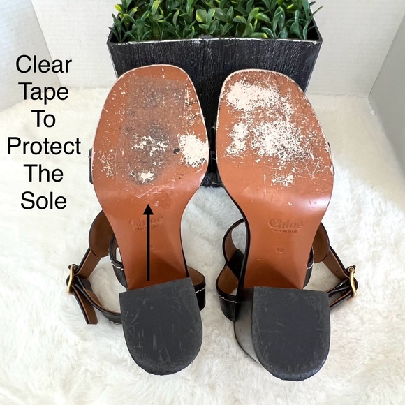 Chloe Candice Topstitch Block Heel Sandals Black Size EU 40 - Picture 10 of 16